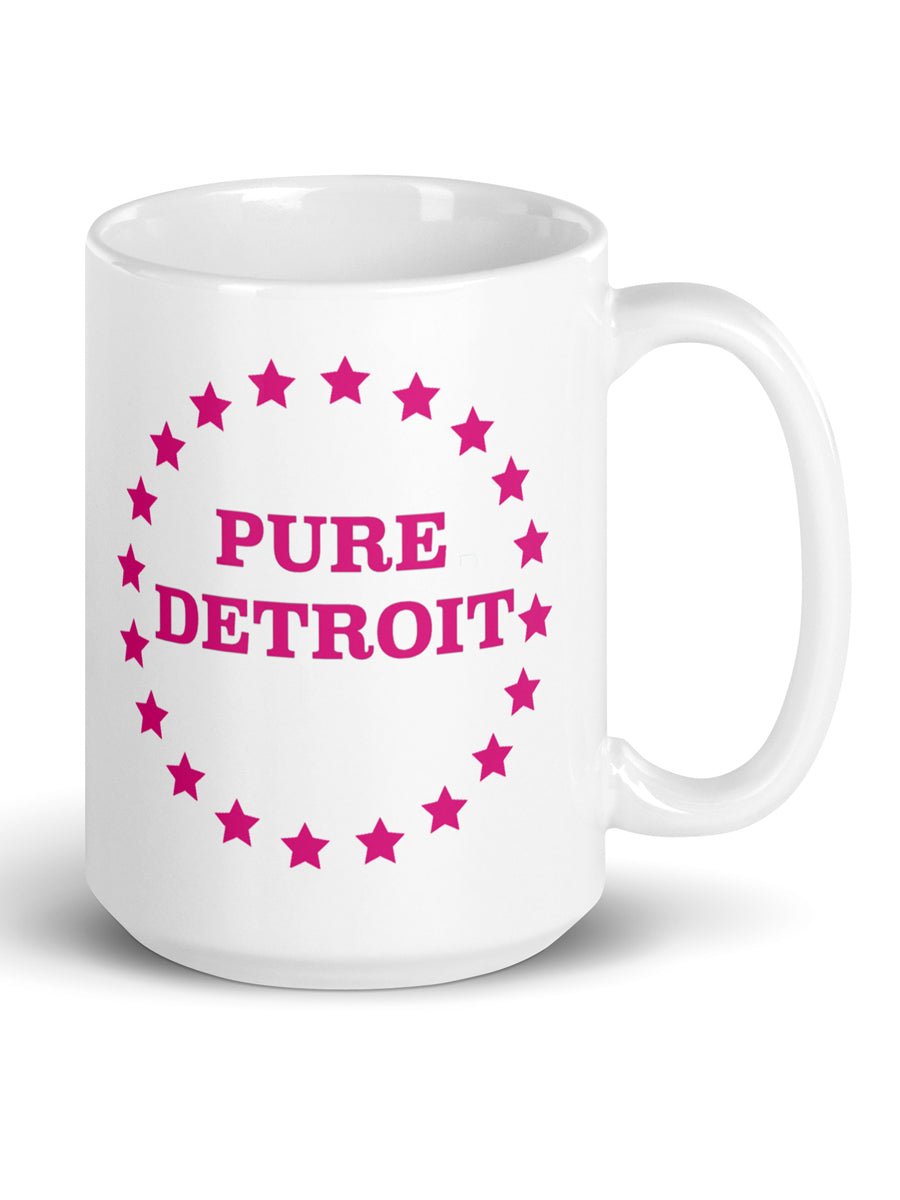 Pure Detroit Stars Ceramic Coffee Mug 15 oz - White / Pink