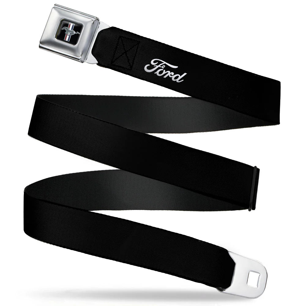 Ford Mustang Seatbelt Belt / Color Logo + FORD Script Single Black/White Webbing