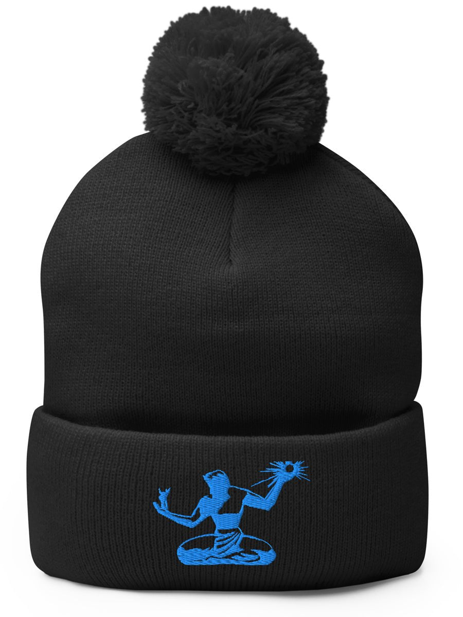 Spirit of Detroit Embroidered Pom-Pom Beanie Black Blue Pure