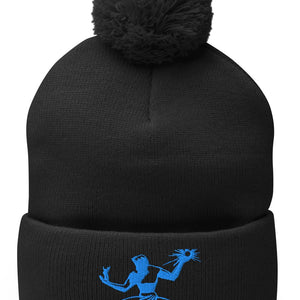 Spirit of Detroit Embroidered Pom - Pom Beanie - Black / Blue - Pure Detroit