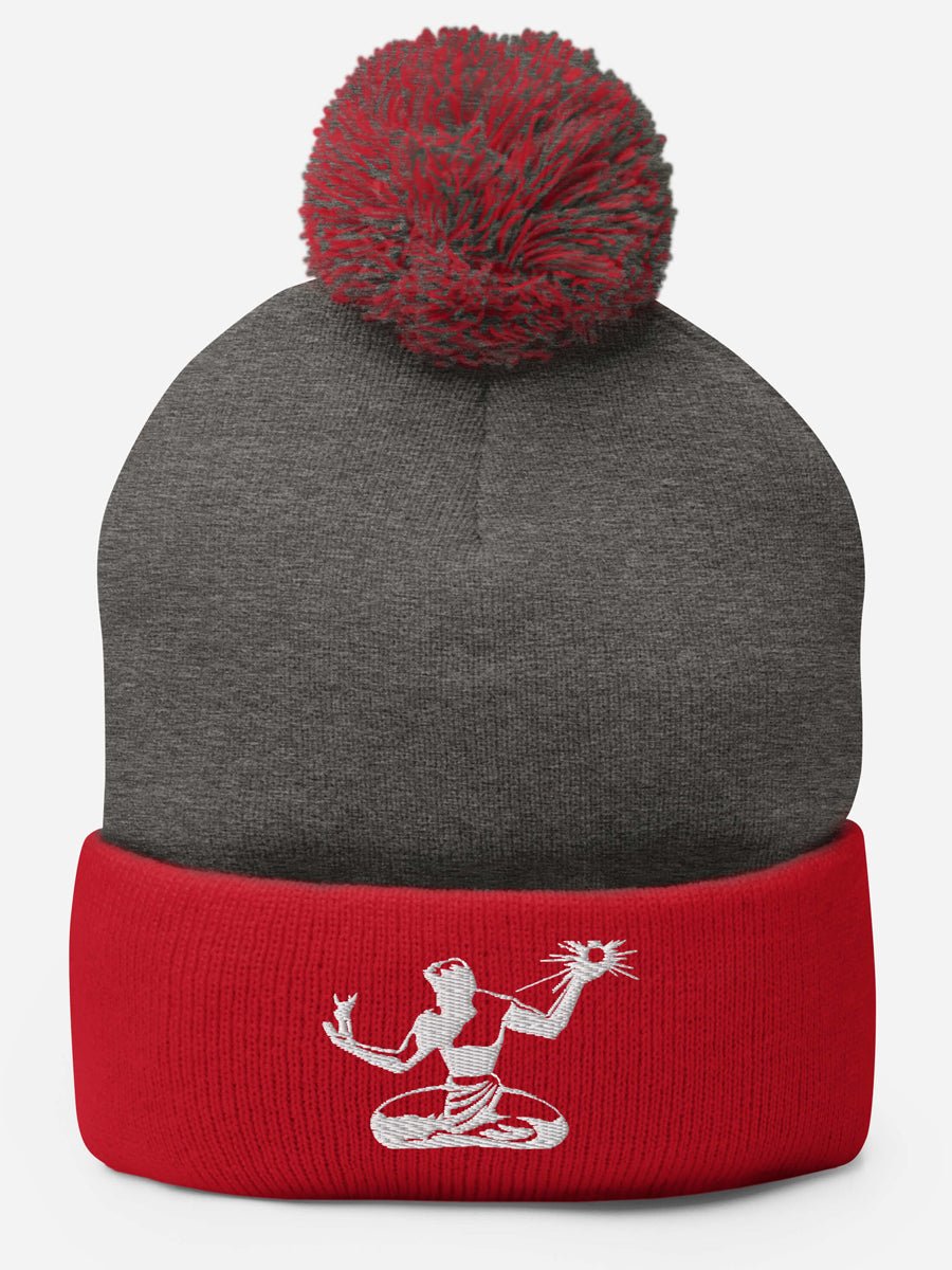 Spirit of Detroit Embroidered Pom-Pom Beanie - Red / Gray /White Pom Pom Beanie