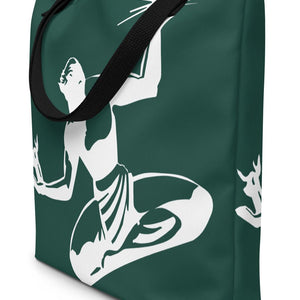 Spirit of Detroit All-Over Print Large Tote Bag - Green / White Tote Bag