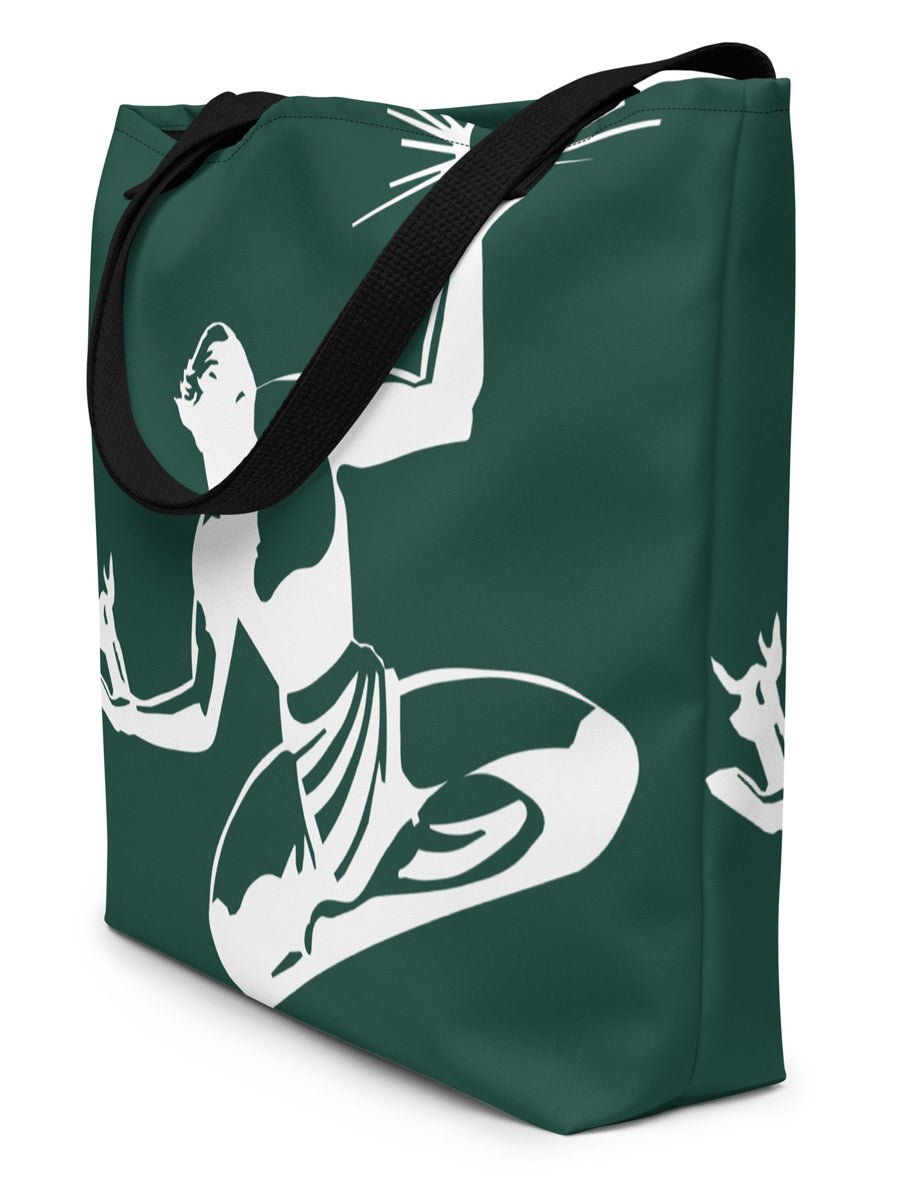 Spirit of Detroit All-Over Print Large Tote Bag - Green / White Tote Bag