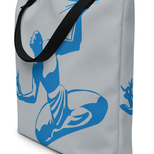 Spirit of Detroit All-Over Print Large Tote Bag - Silver / Blue Tote Bag