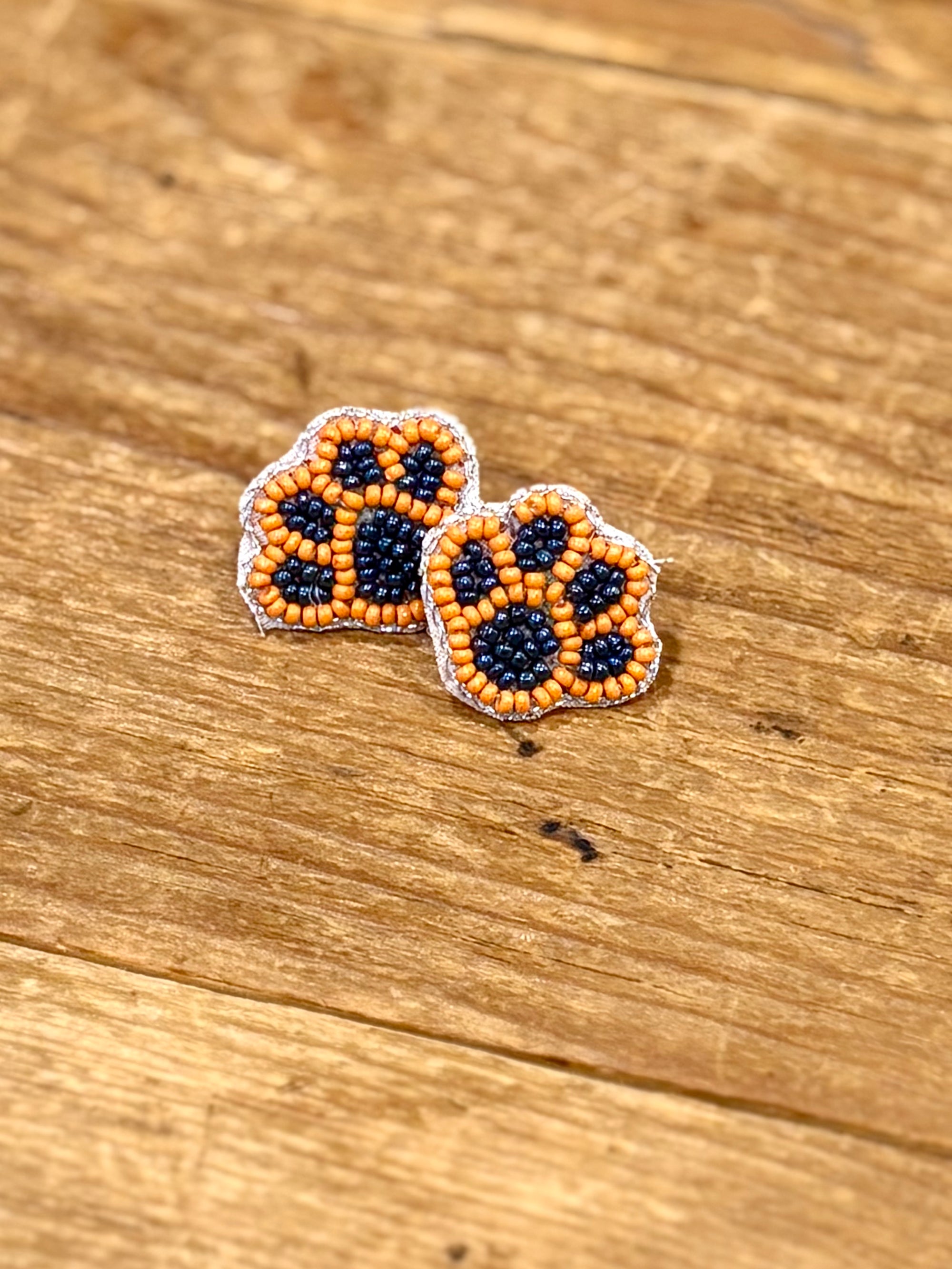Tiger Paw Stud Earring / Orange + Navy Jewelry