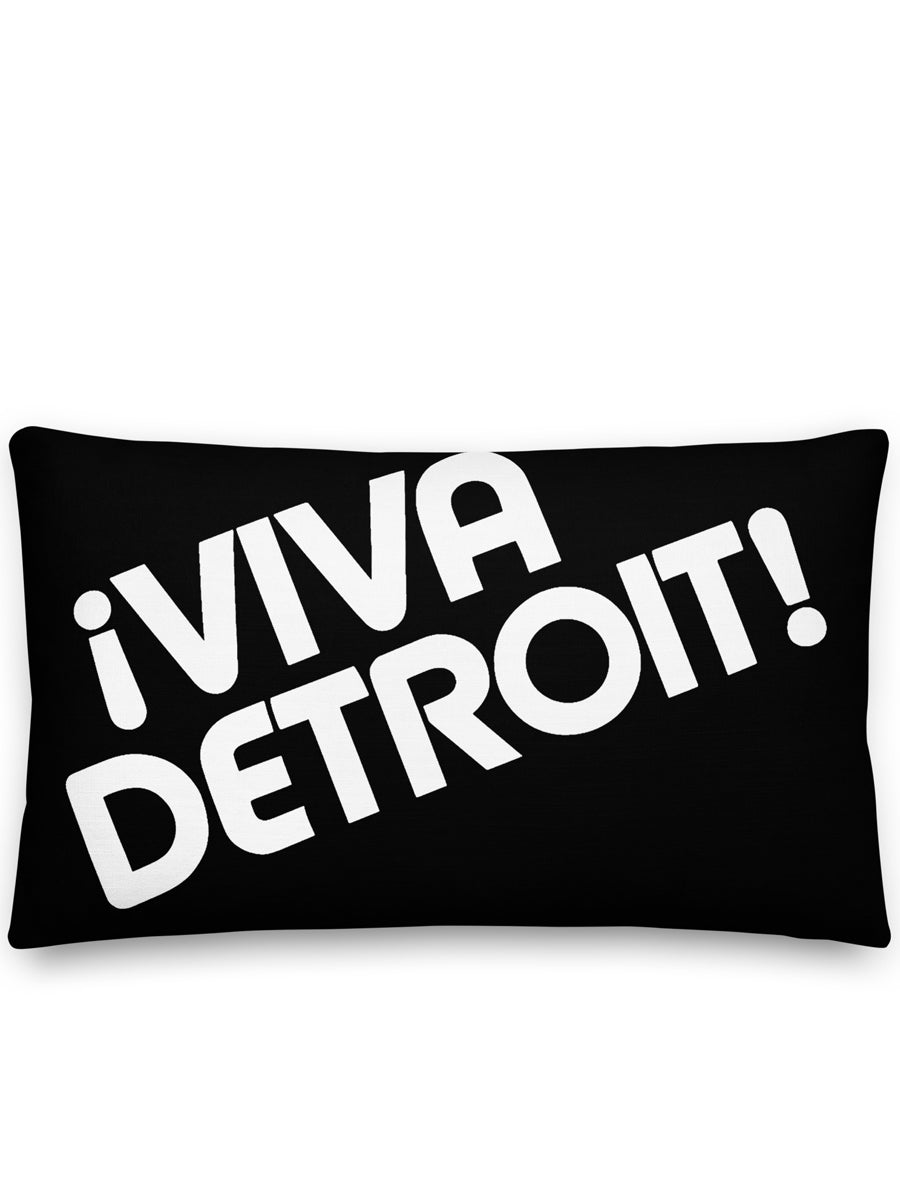 ¡Viva Detroit! Premium Pillow 12" X 20" Black / White - Pure Detroit