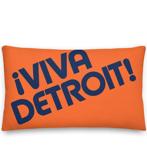 ¡Viva Detroit! Premium Pillow 12" X 20" Orange / Navy - Pure Detroit