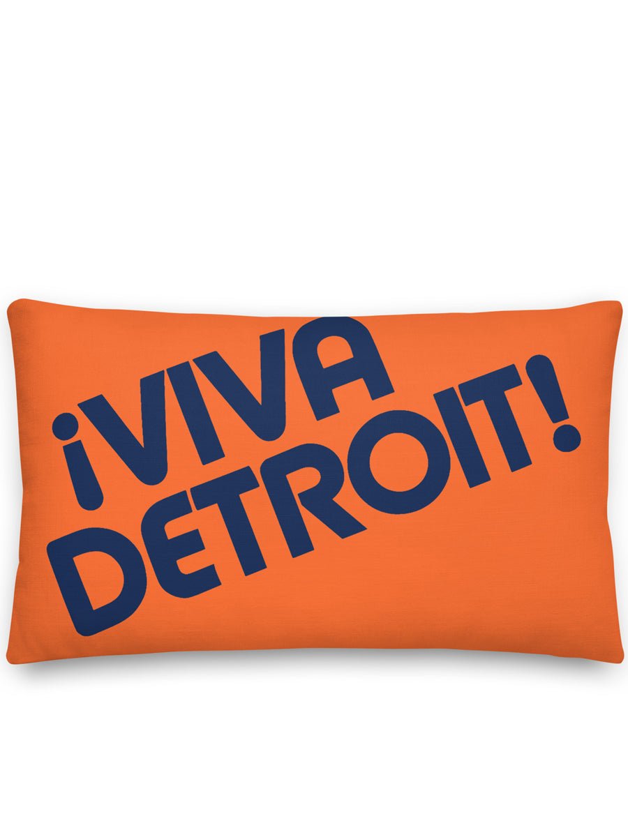¡Viva Detroit! Premium Pillow 12" X 20" Orange / Navy - Pure Detroit