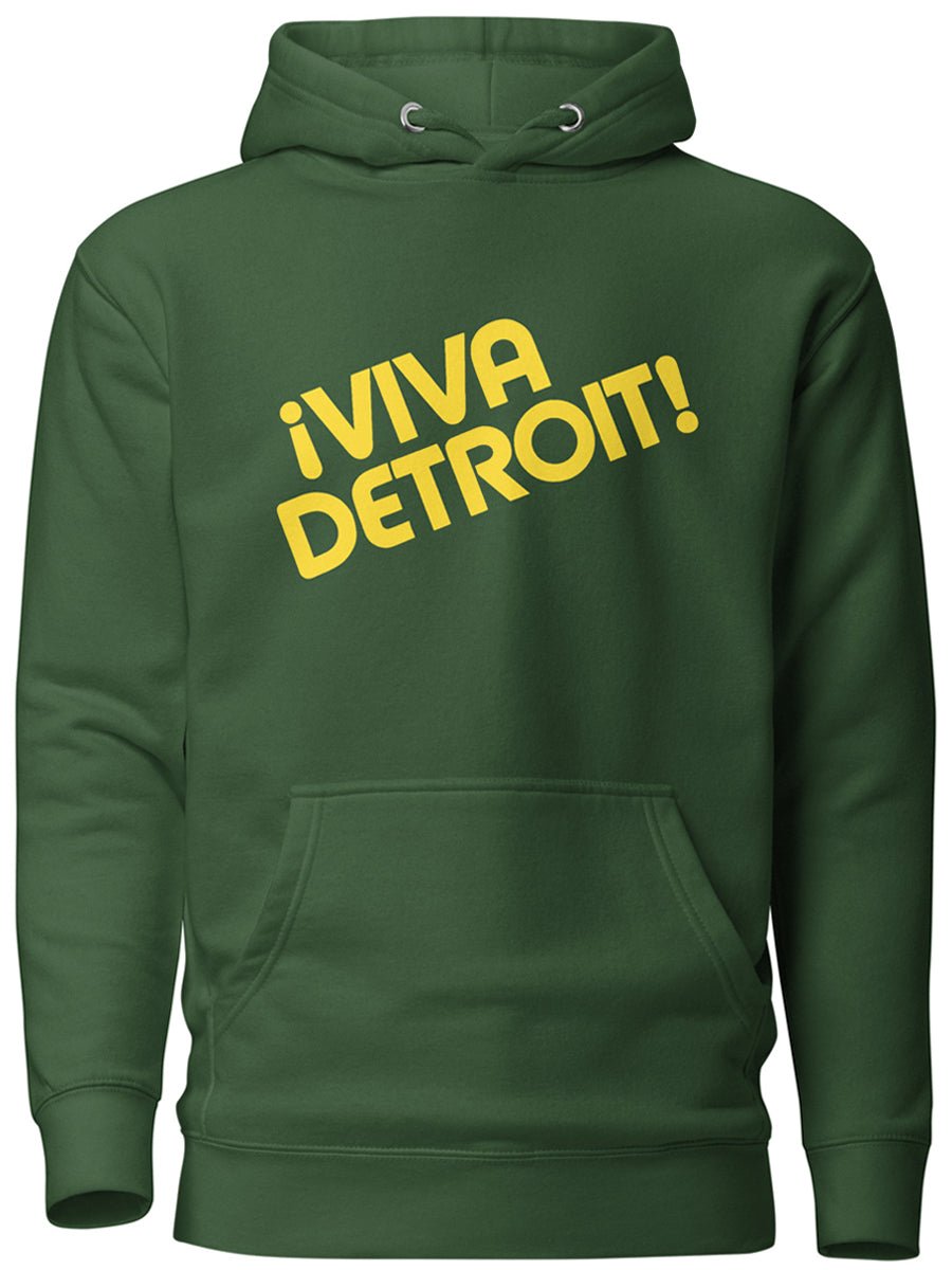 ¡Viva Detroit! Premium Pullover Unisex Hoodie - Forest Green / Yellow - Pure Detroit