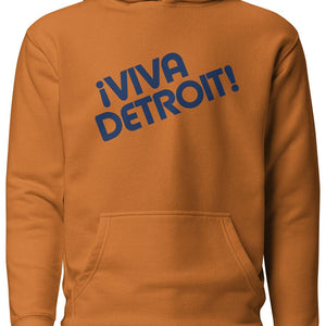 ¡Viva Detroit! Premium Pullover Unisex Hoodie - Orange / Navy - Pure Detroit