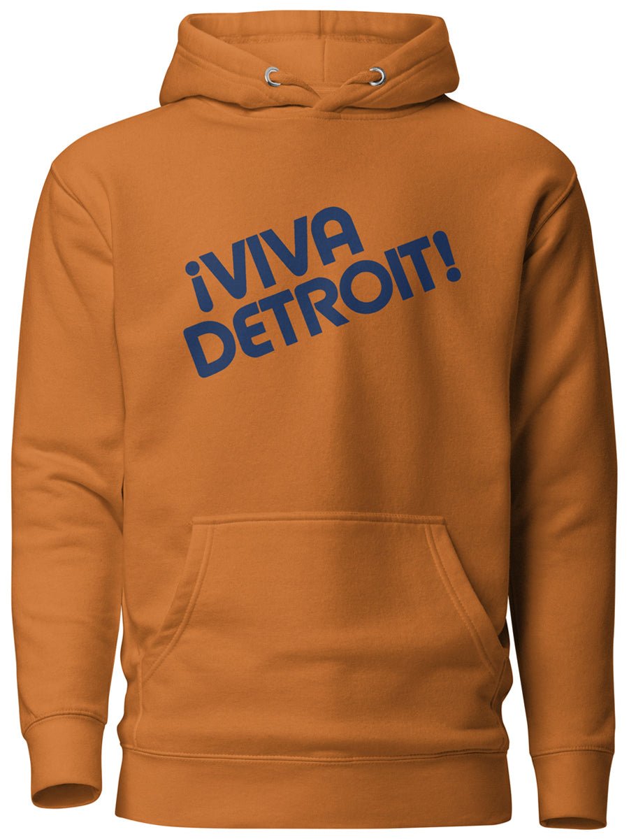 ¡Viva Detroit! Premium Pullover Unisex Hoodie - Orange / Navy - Pure Detroit