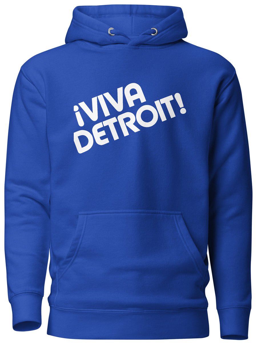 ¡Viva Detroit! Premium Pullover Unisex Hoodie - Royal / White - Pure Detroit