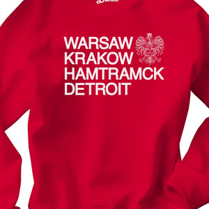 Warsaw Krakow Hamtramck Detroit Unisex Premium Sweatshirt - Red / White Sweatshirt