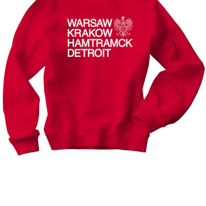 Warsaw Krakow Hamtramck Detroit Unisex Premium Sweatshirt - Red / White Sweatshirt