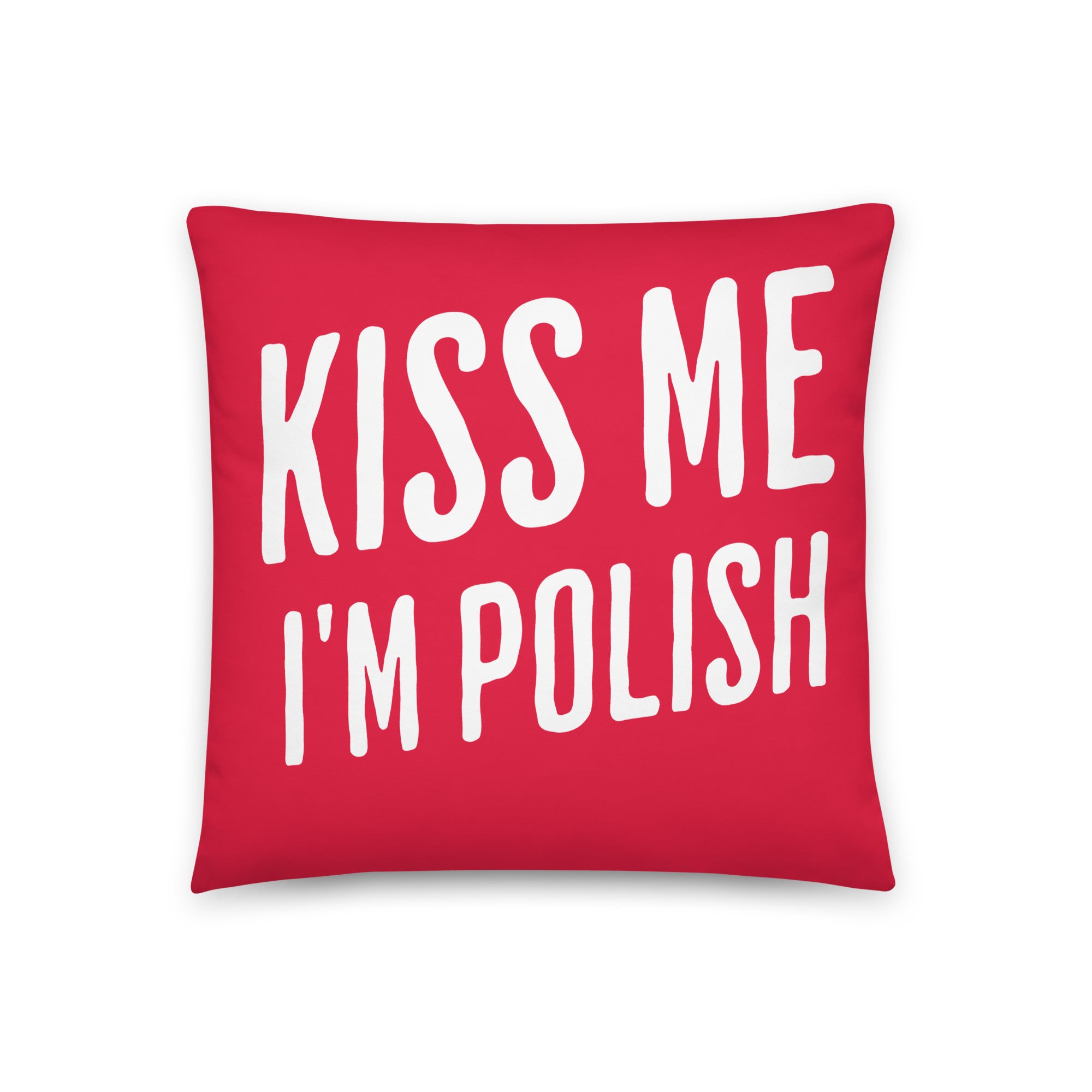 Kiss Me I'm Polish Throw Pillow - 18" X 18" - Red/ White Throw Pillows