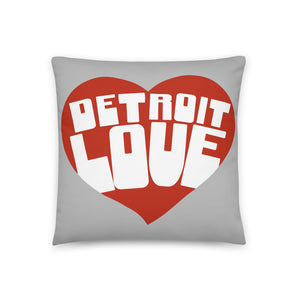 Detroit Love Throw Pillow - 18" X 18" - Gray / Red/ White Default Title