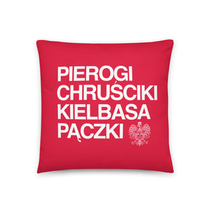 Pierogi Chrusciki Kielbasa Paczki Throw Pillow - 18" X 18" - Red/ White Throw Pillows Default Title