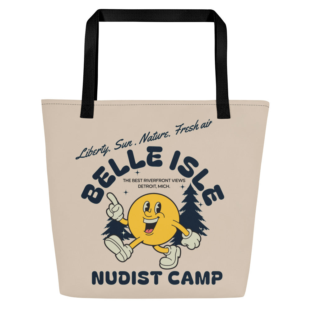 Belle isle Nudist Camp All-Over Print Large Tote Bag - 16" X 20" - Soft Cream Tote Bag