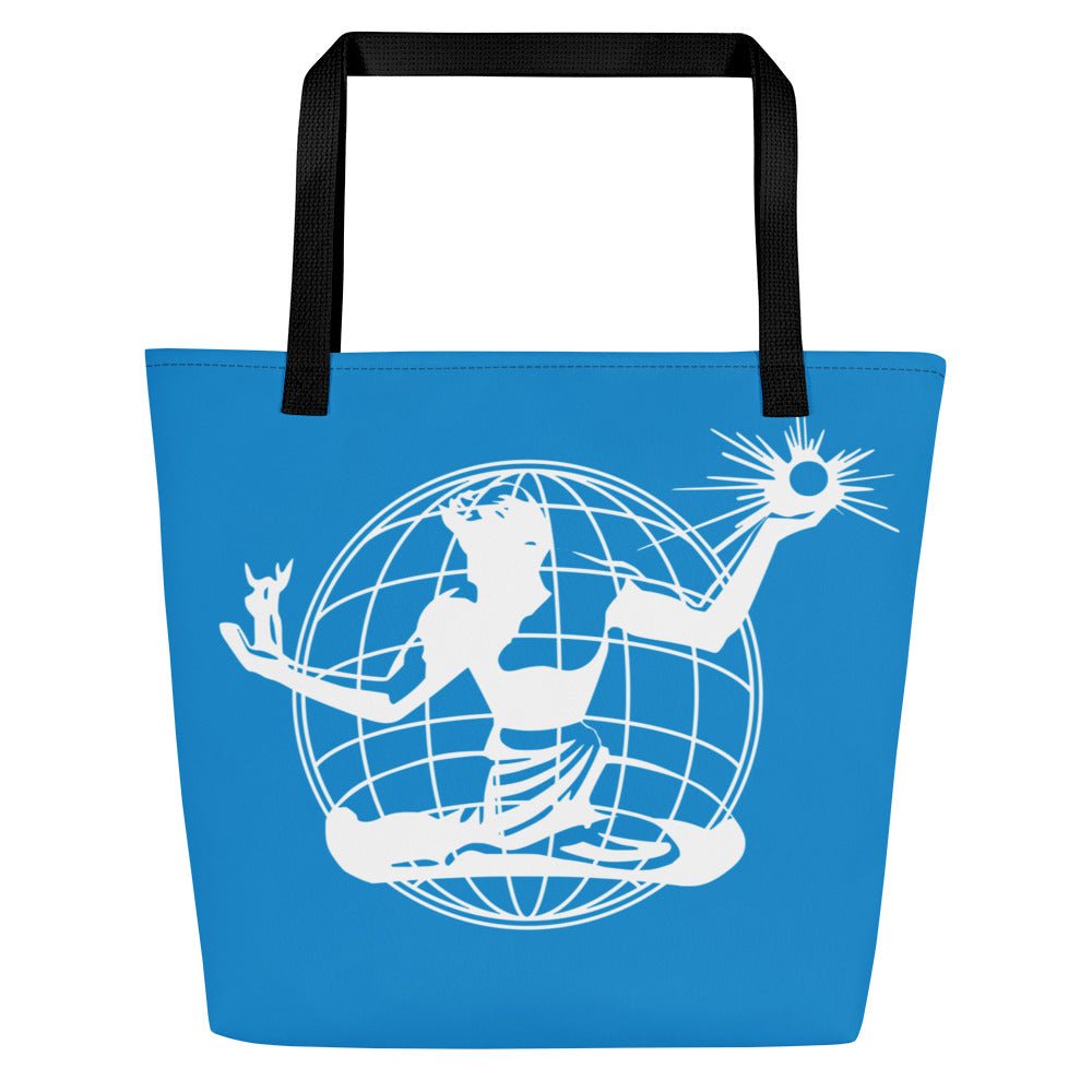 Flat view of the Spirit of Detroit Worldwide All - Over Print Large Tote Bag - 16" X 20" - Blue / White - by Pure Detroit