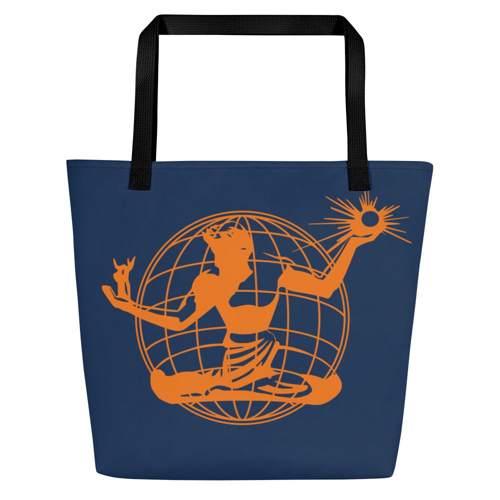 Spirit of Detroit Global All-Over Print Large Tote Bag - 16" X 20" - Navy / Orange Tote Bag