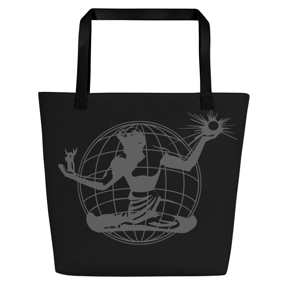 Spirit of Detroit Global All-Over Print Large Tote Bag 16" X 20" - Black / Dark Gray Tote Bag