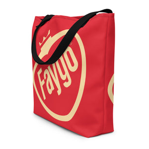 Faygo Retro Logo Red Pop All-Over Print Large Tote Bag - 16" X 20" by Pure Detroit