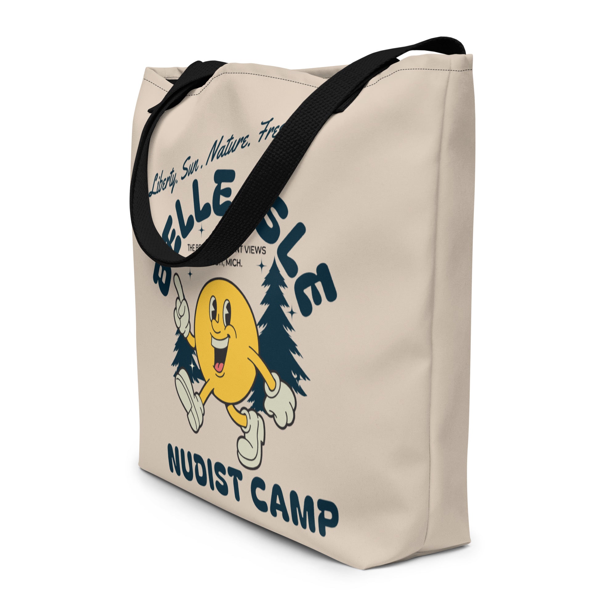 Belle isle Nudist Camp All-Over Print Large Tote Bag - 16" X 20" - Soft Cream Tote Bag Default Title