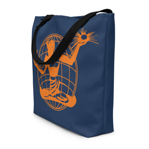 Spirit of Detroit Global All-Over Print Large Tote Bag - 16" X 20" - Navy / Orange Tote Bag Default Title