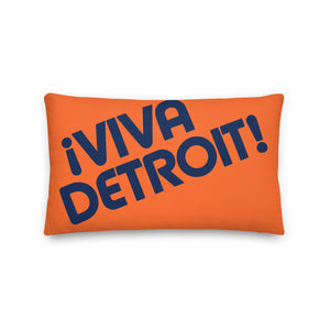 ¡Viva Detroit! Premium Pillow 12" X 20" Orange / Navy - Pure Detroit