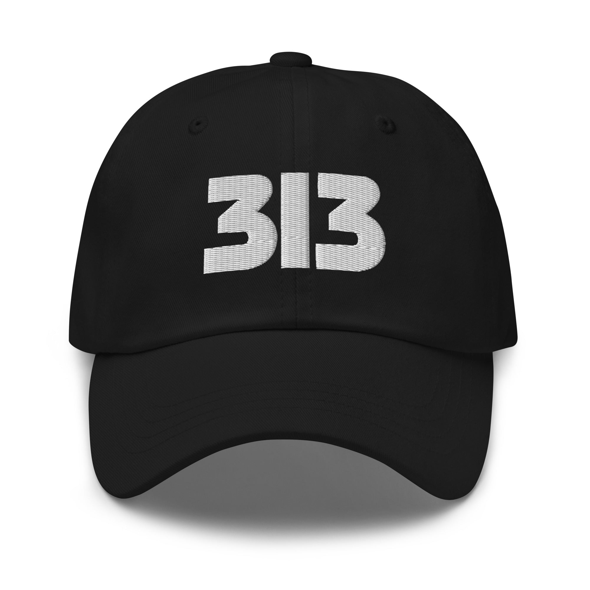 313 Detroit Embroidered Dad Hat - Black / White Dad Hat Default Title