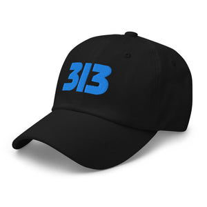 313 Detroit Embroidered Dad Hat - Black / BLue Dad Hat