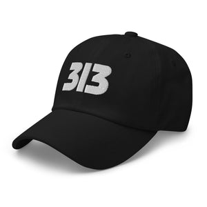 313 Detroit Embroidered Dad Hat - Black / White Dad Hat