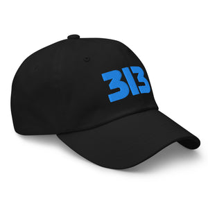 313 Detroit Embroidered Dad Hat - Black / BLue Dad Hat