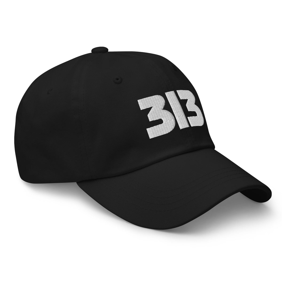 313 Detroit Embroidered Dad Hat - Black / White Dad Hat