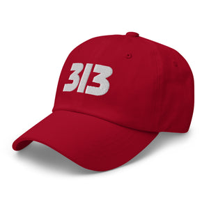 313 Detroit Embroidered Dad Hat - Red / White Dad Hat