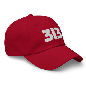 313 Detroit Embroidered Dad Hat - Red / White Dad Hat