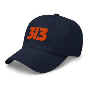 313 Detroit Embroidered Dad Hat - Navy / Orange Dad Hat