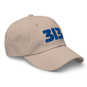 313 Detroit Embroidered Dad Hat - Stone / Blue Dad Hat