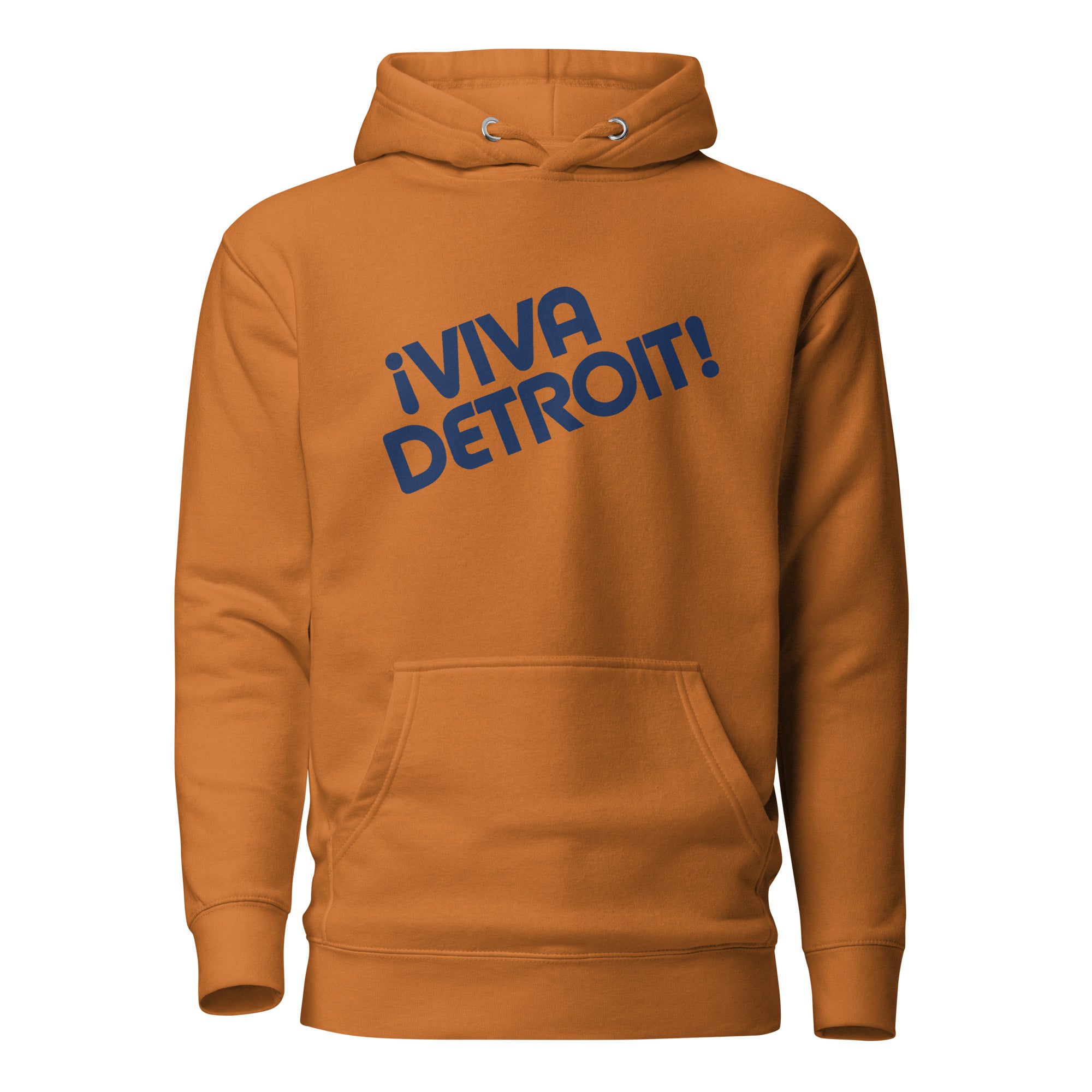 ¡Viva Detroit! Premium Pullover Unisex Hoodie - Orange / Navy - Pure Detroit