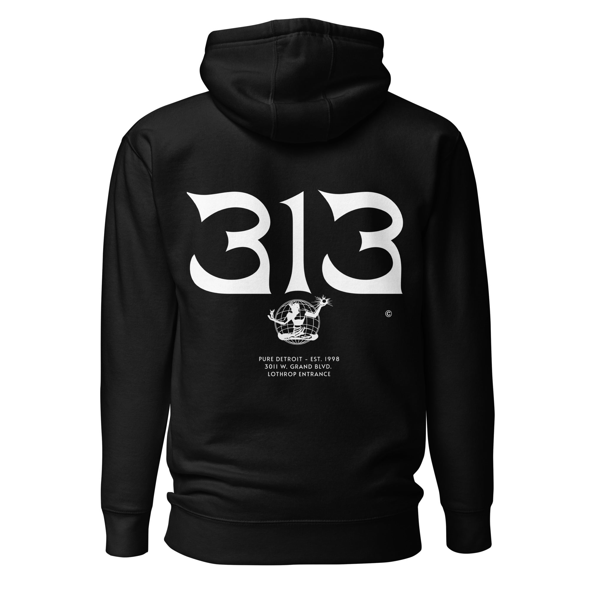313 Nomad Premium Pullover Unisex Hoodie - Back Print - Black / White pullover hoodie