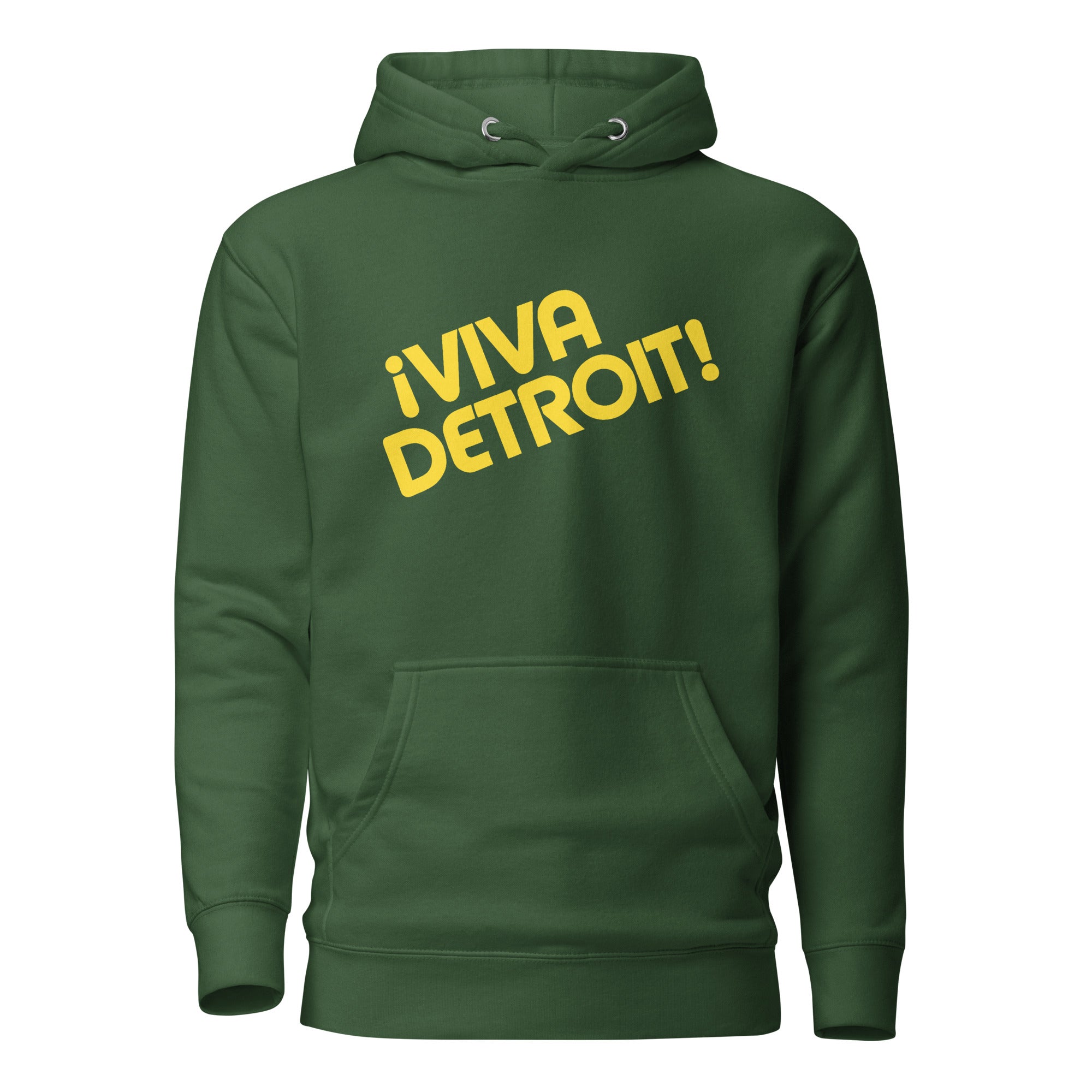 ¡Viva Detroit! Premium Pullover Unisex Hoodie - Forest Green / Yellow - Pure Detroit