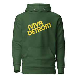 ¡Viva Detroit! Premium Pullover Unisex Hoodie - Forest Green / Yellow - Pure Detroit