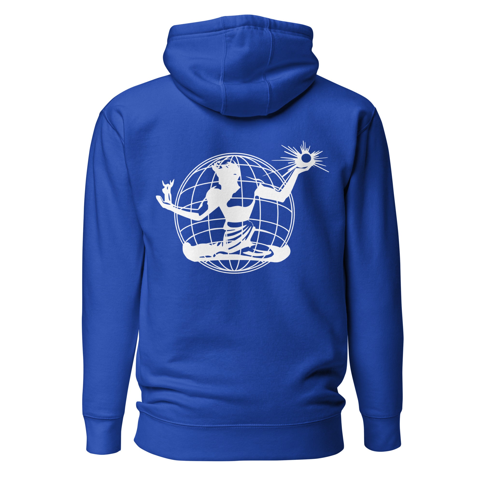 Spirit of Detroit Worldwide Premium Unisex Hoodie - Back Print - Royal / White pullover hoodie S