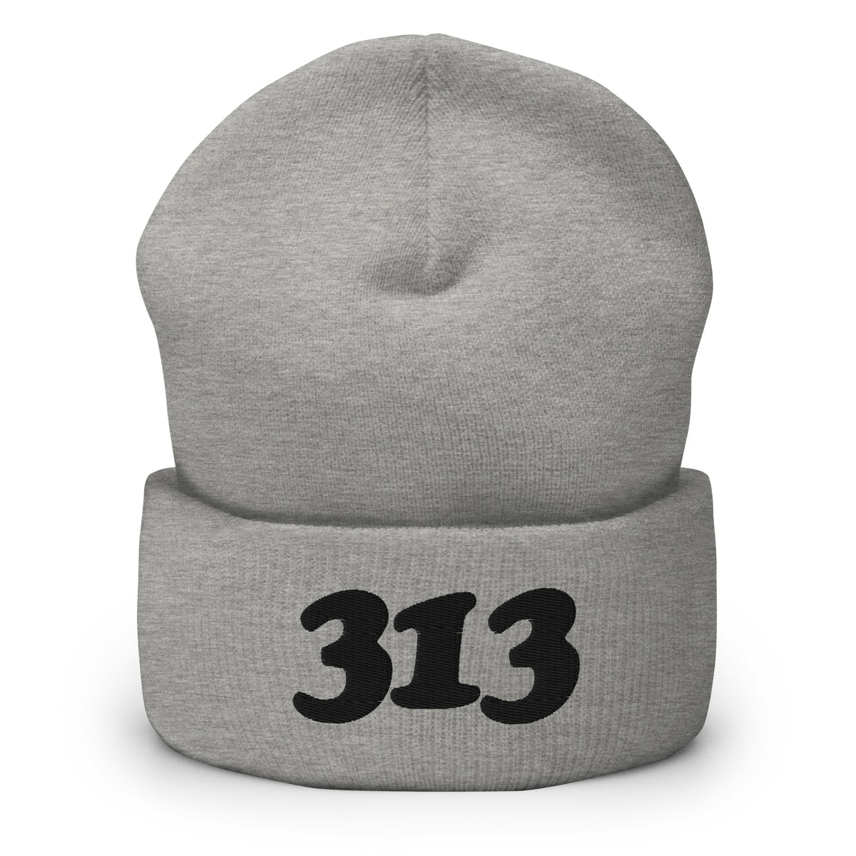 313 Embroidered Beanie by Pure Detroit - Beanies is gray with black 313 embroidered on cuff