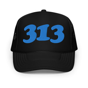 313 Detroit Foam Trucker Hat - Black  - Embroidered with Blue Hat Default Title  