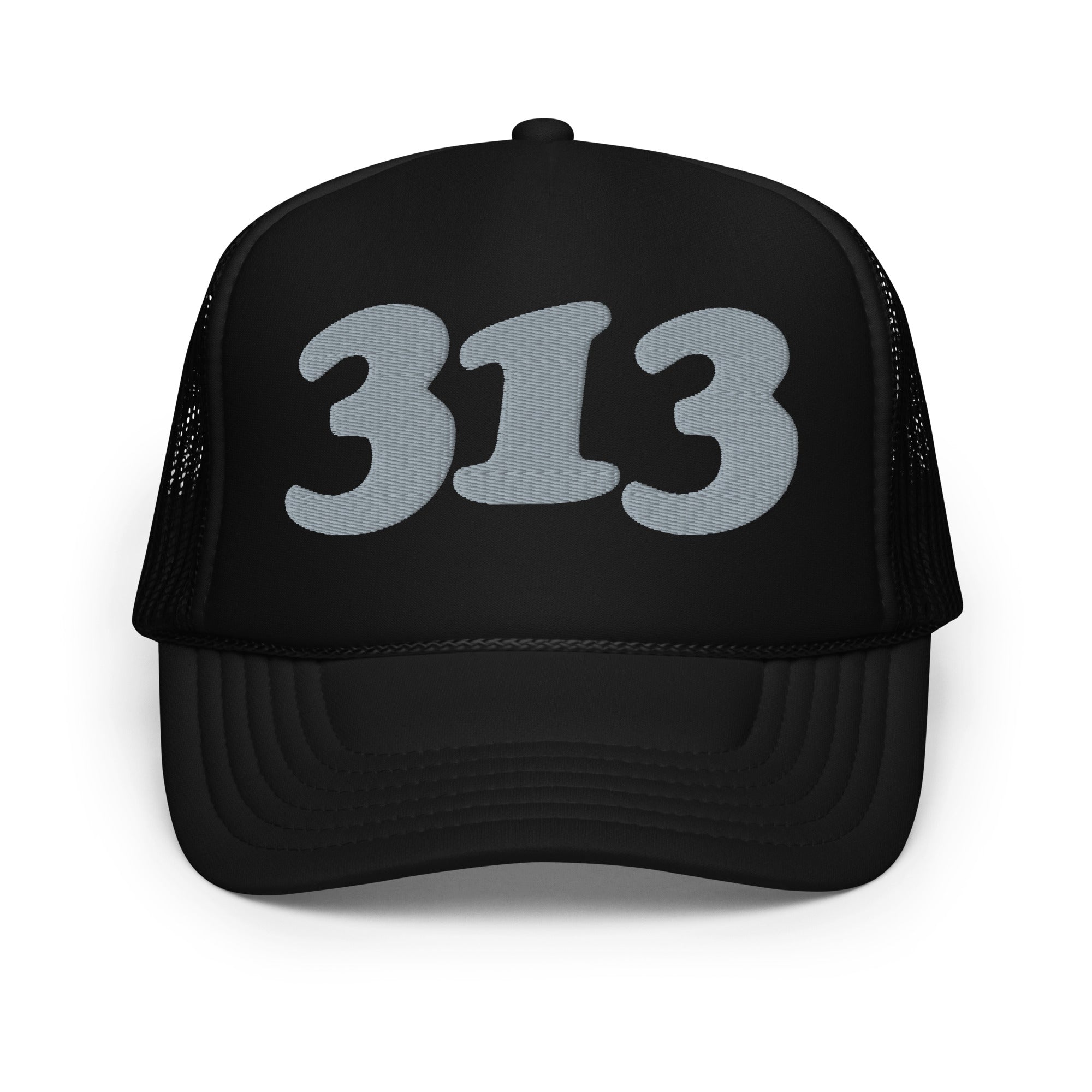 313 Detroit Foam Trucker Hat - Black  - Embroidered with Gray Hat Default Title  