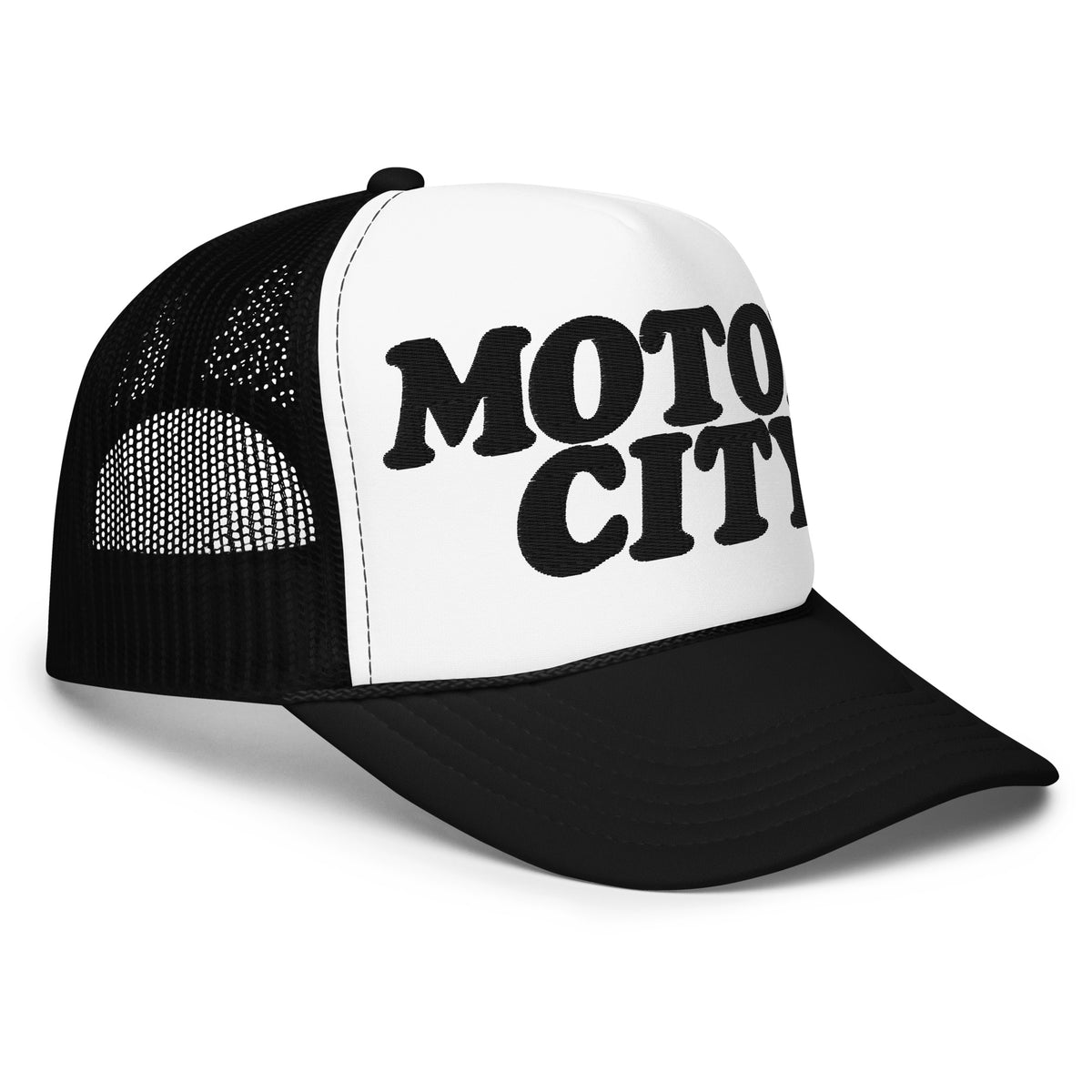 Motor City Foam Trucker Hat - Black  - Embroidered with White Hat   