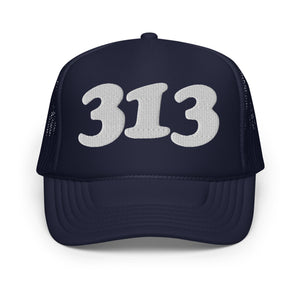 313 Detroit Foam Trucker Hat - Navy  - Embroidered with White Hat Default Title  