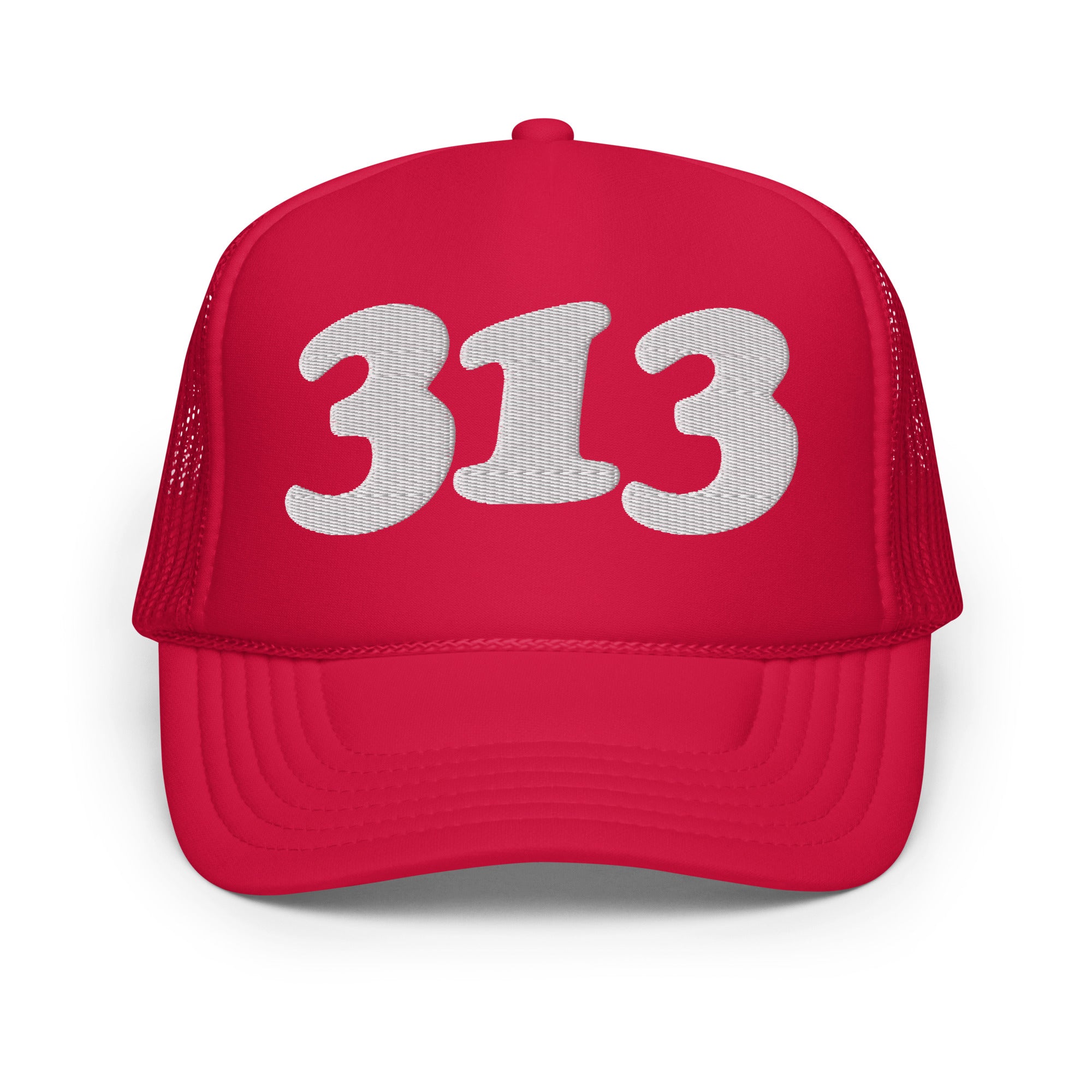 313 Detroit Foam Trucker Hat - Red  - Embroidered with White Hat Default Title  