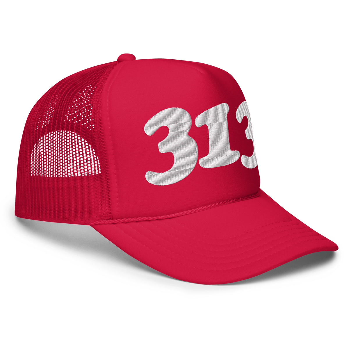 313 Detroit Foam Trucker Hat - Red  - Embroidered with White Hat   